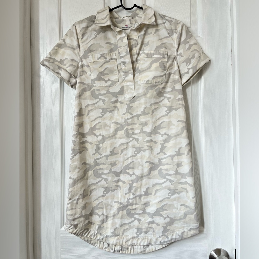 Vineyard Vines Margo Shirtdress Camo Cotton Gray Beige Size 0 - Picture 2 of 8